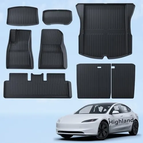 LANTU Alfombrillas 8 Piezas para Tesla Model 3 2024-2026 TPE para Todo Clima 3D con Borde Alto Antideslizante Impermeable Alfombrilla de Maletero y Respaldo para Segunda Fila de Asientos para Model 3