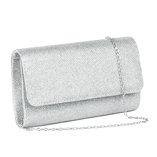 OSDUE Bolso de Mano para Mujer con Cadena Desmontable, Bolso de Hombro Cruzado con Ientejuelas y Purpurina, Bolso de Novia para Boda, Evento, Citas y Cóctel