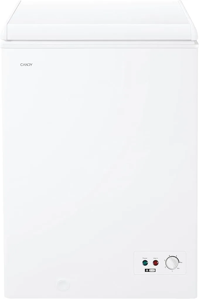 Candy CCHH 100E, Congelador Arcón Horizontal, Ancho 55CM, 97L, Tecnología Estática, 1 Cesto, Control Electrónico Externo, Indicador de Temperatura, Alarma Aumento de Temperatura, 39DB, Blanco