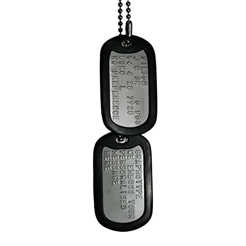 Chapa Militar: Juego de 2 chapas de identificación tipo militar, con cadenas de bolas y silenciadores, negro (Leer la descripción para ver cómo personalizarlas)