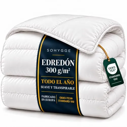 SOHYGGE - Edredon Cama 105-100% Microfibra - 300 gsm - Relleno nordico Cama 105/120 - Edredones Otoño - Invierno 200 x 200 cm 4 Estaciones