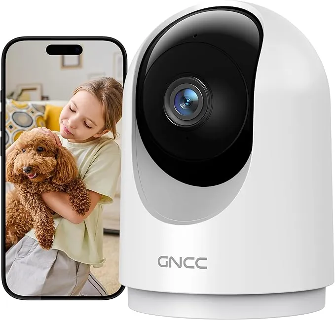 GNCC Camara Vigilancia WiFi Interior 355° PTZ 2K Cámara Vigilancia Interior con Seguimiento, para Adecuado para Bebés/Mascotas/Familia, Detección de IA, Audio Bidireccional, Visión Nocturna, 2,4GHz