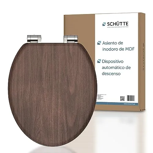 Asiento de inodoro SCHÜTTE DARKWOOD con mecanismo de cierre suave de madera, asiento de inodoro con tapa de asiento de inodoro, colores de madera