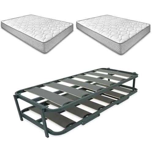 DUÉRMETE ONLINE - Cama Completa con 2 Colchones Viscoelásticos Marko (Cara Invierno/Verano) + Cama Nido Reforzada, 90 x 190