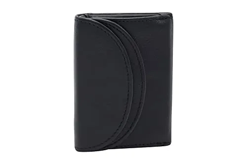 Cartera con Bloqueo RFID Protección de información privada, Monedero pequeño para señores y señoras, Piel auténtica, Negro - ''LEAS Mini-Edition''