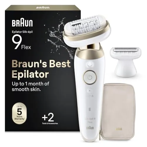 Braun Silk·épil 9 Flex Depiladora Eléctrica Mujer, 9-041 3D, Blanca/Dorada