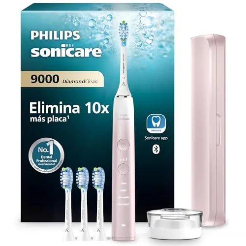 Philips Sonicare DiamondClean 9000, cepillo dental eléctrico, edición especial, sónico con aplicación, sensor de presión, soporte de carga, rosa, modelo HX9911/79, Rosa