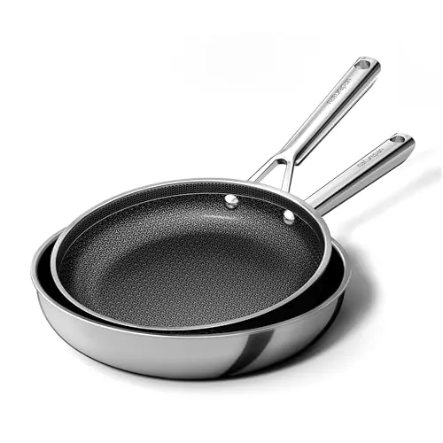 naturepan DiamondTitan Set 2 Sartenes Acero Inoxidable (24+28 cm), Sartén de Cerámica Antiadherente, para Todas Cocinas, Estructura Panal Láser, Mango Fresco, Lavavajillas