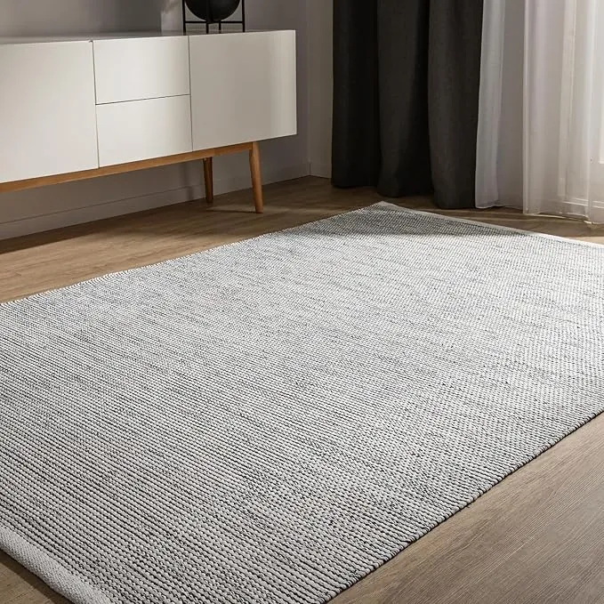 benuta Basic Alfombra Algodon Ron - Beis/Negro 160x230 cm - 100% Tejida a Mano - Estilo: Uni, Minimalista, Natural - Fácil Cuidado para Salon, Sala de Estar y Dormitorio