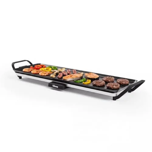 Tristar Plancha delgada L - Gran superficie de 70 x 23 cm - Termostato ajustable - Revestimiento antiadherente - Bandeja recolectora de grasa extraíble - Fácil de limpiar - BP-2668