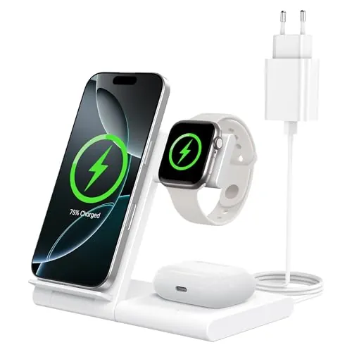 WATOE Cargador Inalámbrico 3 en 1 para iPhone, Apple Watch y AirPods