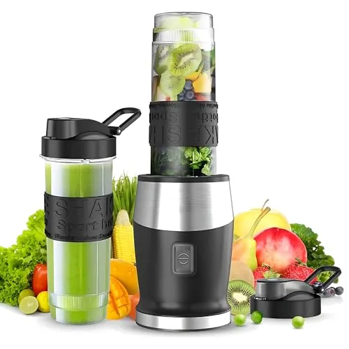 Batidora de Vaso, 500W Batidora Smoothies, Mini Batidora Portatil Batidora de Vaso Individual con 2 Botellas de 570 ml de Plástico Tritan, Licuadora para Zumos, Batidos, Verduras, Frutas
