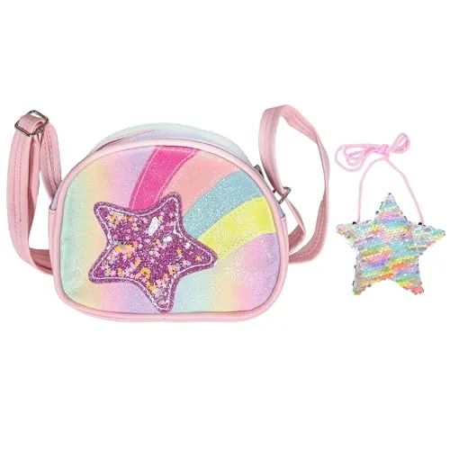 DGHEGDUI 1 Bolso Pequeño De Color Rosa Claro Y 1 Billetera Con Estrella De Arcoíris, Lindo Bolso Con Cadena Para Niña, Adecuados Para Que Niños Y Adolescentes Salgan A Combinar.