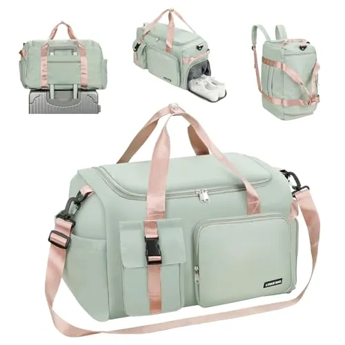 Cozary Bolsa Deporte Hombre Mujer - 42L Bolsa de Viaje Grande - Tela Oxford Impermeable - Diseño Multibolsillos - Bolsa de Gimnasio 3 en 1 - para Gimnasio Viaje Negocios - Verde