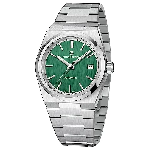 Relojes Pagani Design para hombre, automáticos, mecánicos, de pulsera, resistentes al agua, con movimiento NH35, cristal de zafiro, luminiscentes, de acero inoxidable, Verde1, Negocios