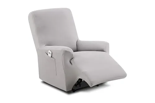Textilhome Funda Sillón Relax Reclinable Elástica TEIDE Protector Grisclaro | Funda elástica para sillón Relax 70 a 110cm con ajuste perfecto, protección diaria y espumas antideslizantes incluidas.