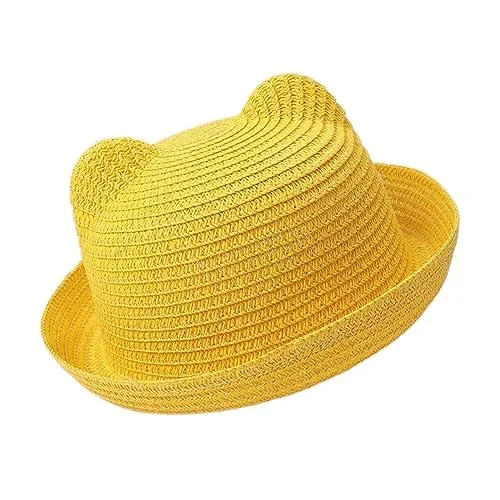 JBIVWW Sombrero De Color Sólido con Orejas para Bebé, Gorro De Paja, Protección Solar, Sombrero De Sol para Playa (Color: Yellow, Talla: One Size)