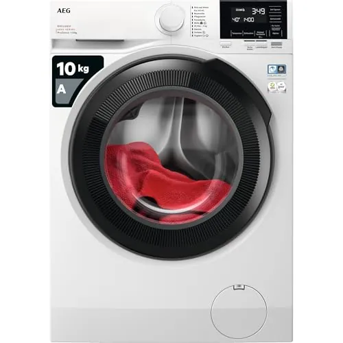 AEG LFR6114O4B Lavadora de Libre Instalación, Carga Frontal, 10 Kg, 1400 rpm, Motor Inverter, Programa antibacteriano, Programas a Vapor, Programa Rápido, LCD, Serie 6000, Blanca, Clase A