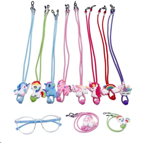 CATOR 8 Piezas Muchacha Correa Gafas, Unicornio Gancho de Máscara Ajustable, Niños Cordones para Gafas, Dibujos Animados Retenedor Cadenas Cordones para Gafas