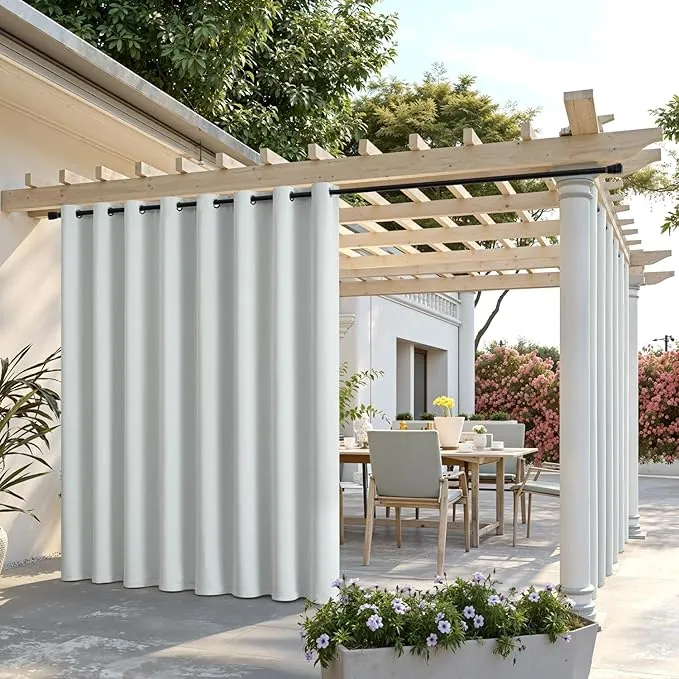 MIULEE Cortinas de Exterior Impermeable, Cortinas Terraza Exterior con Ojales, Adecuada para Balcones, Pérgolas, 1 Pieza, 254x243cm, Blanco Gris