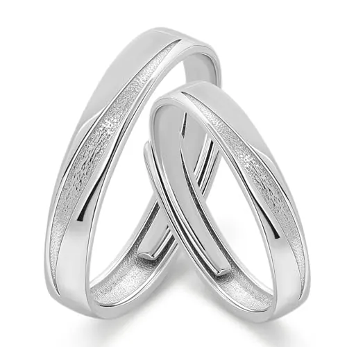 Meissa Alianzas Anillos de Pareja Plata de Ley 925 Bodas Compromiso Mujeres Hombres de Promesa Banda Aniversario Tamaño Ajustable Alianzas Novios (Juego de Dos Anillos)