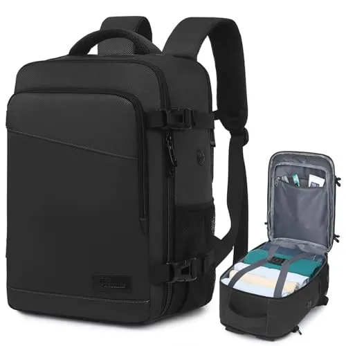 Yankony Mochila Viaje Cabina Avion 40x30x20 para Ryanair Travel Backpack 24L con Compartimiento para Portátil de 14 Pulgadas Impermeable y Antirrobo Equipaje De Mano Hombre Mujer, Negro