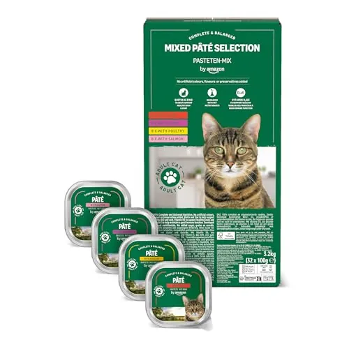 by Amazon Comida Húmeda para Gatos, Paté Mixto, 100g, Paquete de 32