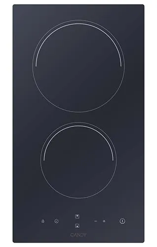 Candy Smart CDH 30, Placa Vitrocerámica, 2 Zonas, 30CM, 9 Niveles de Potencia, 2,9KW, Mandos Centrales, Temporizador, Bloqueo de Seguridad, Alerta Sobrecalentamiento y Derrames, Negro