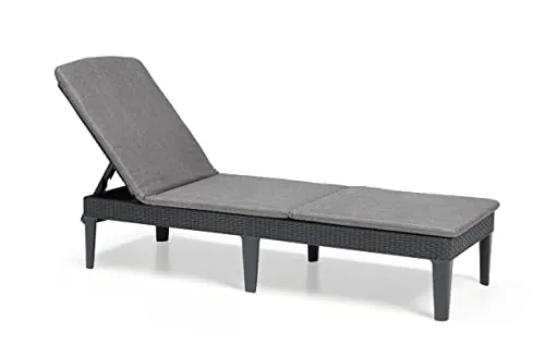 Keter Jaipur-Tumbona de Jardín Plegable, para Exterior terrazas, Patios, Jardines, con cojín Incluido, Color Gris