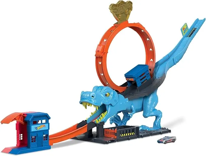 Hot Wheels City Desafío del T-Rex Pista para Coches de Juguete con Lanzador, Incluye 1 vehículo, +5 años (Mattel HNP77)