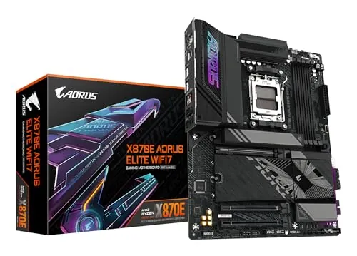 GIGABYTE Placa Base X870E AORUS Elite WIFI7 - Compatible con CPUs AMD Ryzen 9000, VRM Digital de 16+2+2 Fases, hasta 8000MHz DDR5 (OC), 3xPCIe 5.0, Wi-Fi 7, LAN 2.5GbE, USB 4