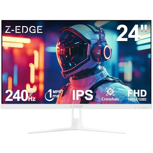 Z-Edge Monitor Gaming Blanco 24 Pulgadas 240 Hz, IPS, 1 ms, FreeSync, FHD (1920x1080), Monitor Gaming Blanco 16:9, Inclinación Ajustable, 2× HDMI 2.0 y 2× DP 1.4, 350 CD/m², HDR10, VESA 75×75 mm