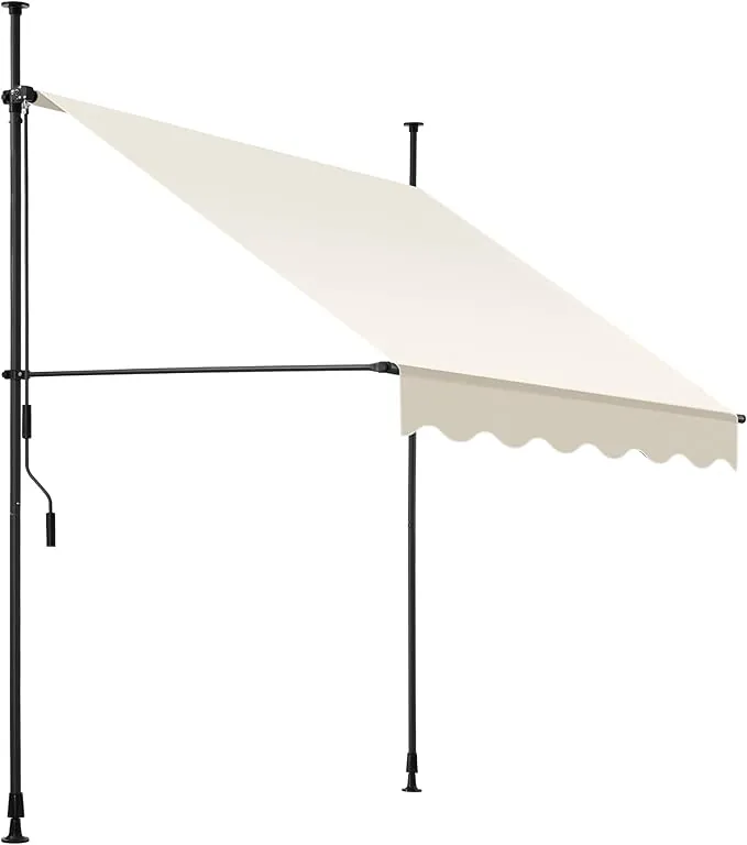 tectake® Toldo Terraza Manual Regulable en Altura con Manivela, Toldo Balcón sin Taladros, Extensible Terraza, Resistente a Rayos UV, Protección Solar y Repelente al Agua - 150 cm - Beige