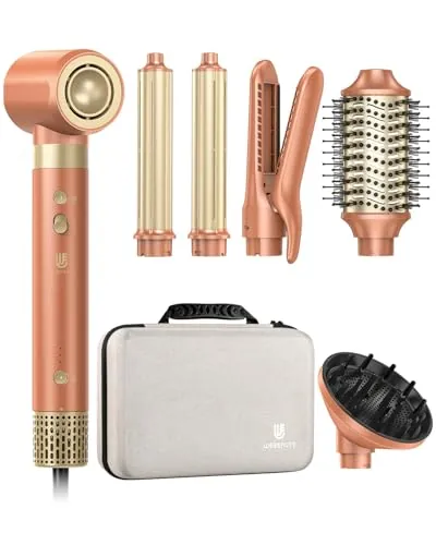 webeauty Doble Voltaje 7 in 1 Secador Pelo Nueva Actualización,110,000RPM/Min,30M/S,1400W Secador con Cepillo de Aire,Plancha de Aire, Difusor,Rizadores de Aire,500 Millones de Iones Negativos