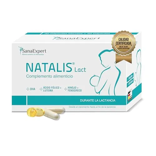SanaExpert Natalis Lact - Suplemento Nutricional para la Lactancia - Con DHA, Ácido Fólico, Omega-3, Hinojo y Fenogreco - 90 Cápsulas - Fabricado en Alemania