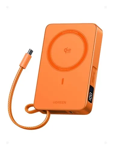 UGREEN Magflow Qi2 25W Power Bank Magsafe 10000mAh USB C PD 30W (Naranja)