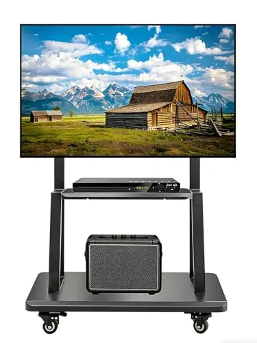 Hellsehen - Soporte para TV móvil, carrito de TV con ruedas regulable en altura, soporte de suelo resistente para pantallas planas LCD LED OLED de 32 a 190,5 cm, pizarra inteligente móvil, capacidad