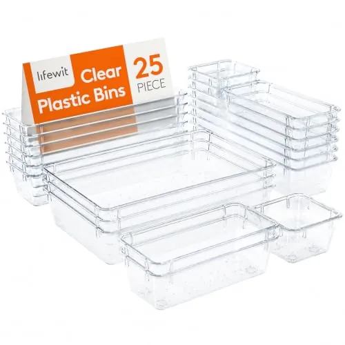 Lifewit Set de 25 Organizadores de Cajones de Plástico Transparente, Separadores de Cajones de Escritorio, Bandejas de Almacenaje, Cajas Separadoras para Maquillaje, Joyas, Dormitorio, Baño, Oficina