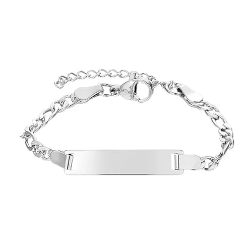 JewelryWe Pulsera Infantil con Nombre Personalizado, Nombre/Fecha/Coordenadas, Pulsera con Placa Identificativa, Regalo, taglia bambini, Acero inoxidable