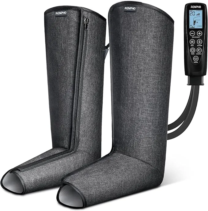 Masajeador de Piernas RENPHO con Compresión de Aire y Calor, 5 Intensidades, 5 Modos y Ajuste para Piernas Grandes, Alivio Para Piernas Cansadas y Tensas, Regalos Navidad Para Mujeres y Hombres