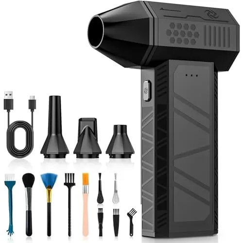 Compresor de Aire Eléctrico 130000 RPM, Soplador de Aire Potente Portátil con 3 Velocidades, Pistola de Aire Comprimido para Limpieza de PC, Portátil, Coche, Oficina y Sofá