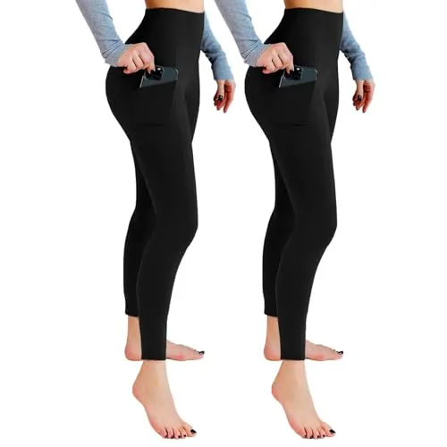 Leafigure Paquete de 2 leggings de gimnasio para mujer, de cintura alta, opacos, con bolsillos, para entrenamiento, deporte, yoga, correr, XXL