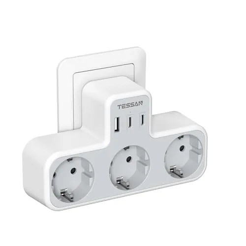 TESSAN 6 en 1 Ladron Enchufe Plano con 2 USB C, Triple Enchufe Multiple