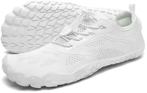 SAGUARO Hombre Mujer Barefoot Zapatillas de Trail Running Minimalistas Zapatillas de Deporte Fitness Zapatos Descalzos para Correr en Montaña Escarpines de Agua, Blanco, 42 EU