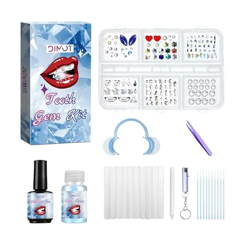 Kit de Joyas Dentales DIY con 150 Cristales - Gemas y Adhesivo para Dientes | Para Fiestas, Festivales y Uso Diario | Incluye Herramientas, Serie F