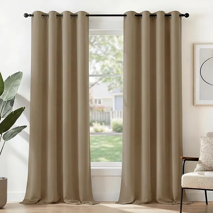 Deconovo Cortinas Térmicas Aislantes Frío y Calor Opacas Blackout – Cortinas Modernas para Salon y Dormitorio, 2 Piezas con Ojales 140x240 cm, Caqui, Elegantes Curtains Aislantes para Hogar
