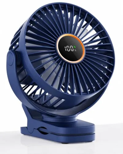 TUNISE Ventilador de Pinza USB Recargable, Mini Ventilador Silencioso con Batería 2000 mAh, 3 Velocidades, Ventilador Portátil para Oficina, Carrito de Bebé, Dormitorio y Camping,Azul