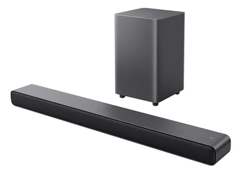 TCL S55HE Barra de Sonido 2.1, 220W, Subwoofer Inalámbrico, Dolby Atmos, DTS Virtual:X, HDMI eARC, Bluetooth 5.3, Mando Único, Compatible TV