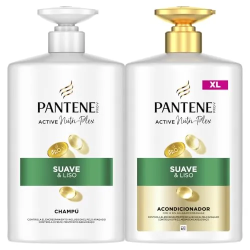 Pantene Pro-V Suave y Liso Champú + Acondicionador Pelo Encrespado 1L+800ml | Con Dispensador, Limpieza Antifrizz