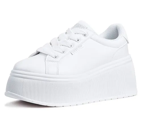 LUCKY STEP Zapatillas Mujer con Plataforma de Cuña,Blanco,8.5US-39-6UK